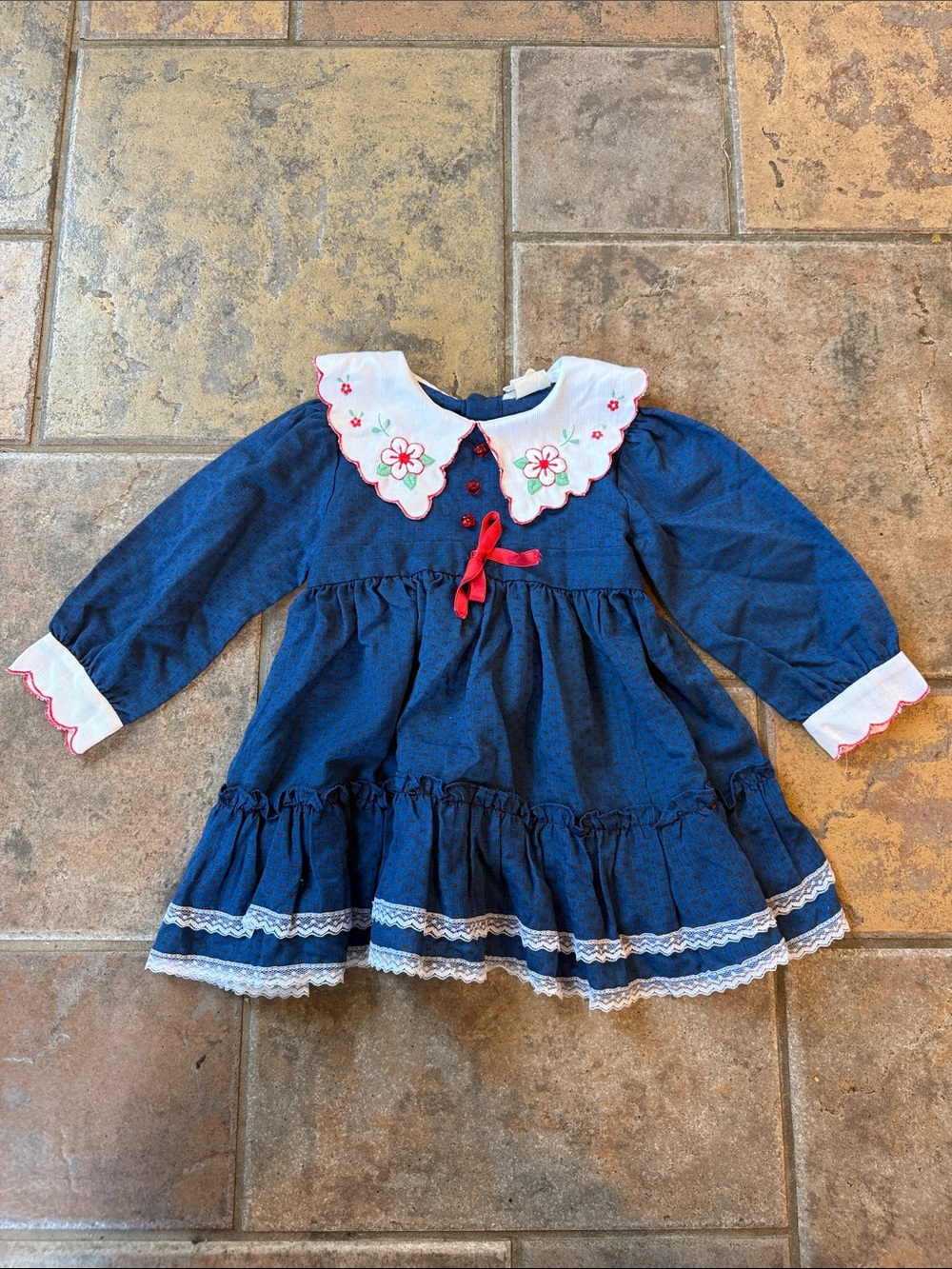 Vintage Baby Dress with Embroidered White Collar